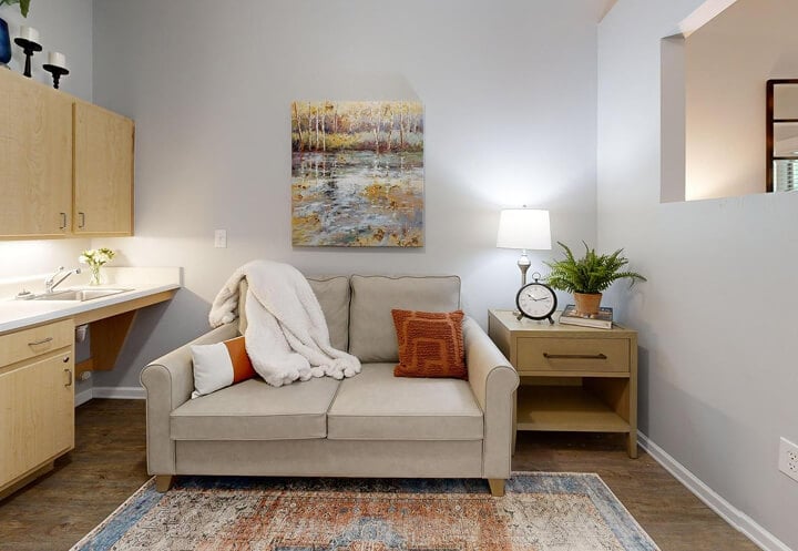 Cozy Studio Living Space with Kitchenette for Seniors at Assisted Living Facility Cozy Studio Living Space with Kitchenette for Seniors at Assisted Living Facility