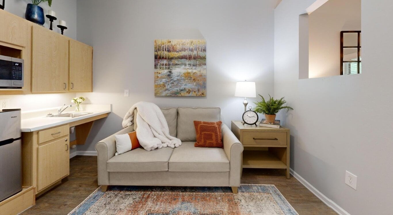 Living Room Area inside Senior Assisted Living Apartment