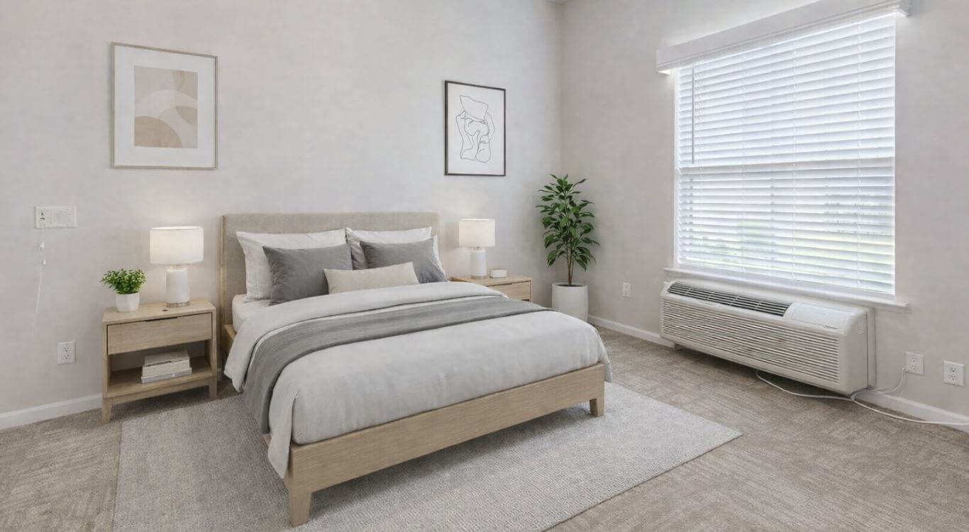Bedroom Area with Open Window in Assisted Living Facility