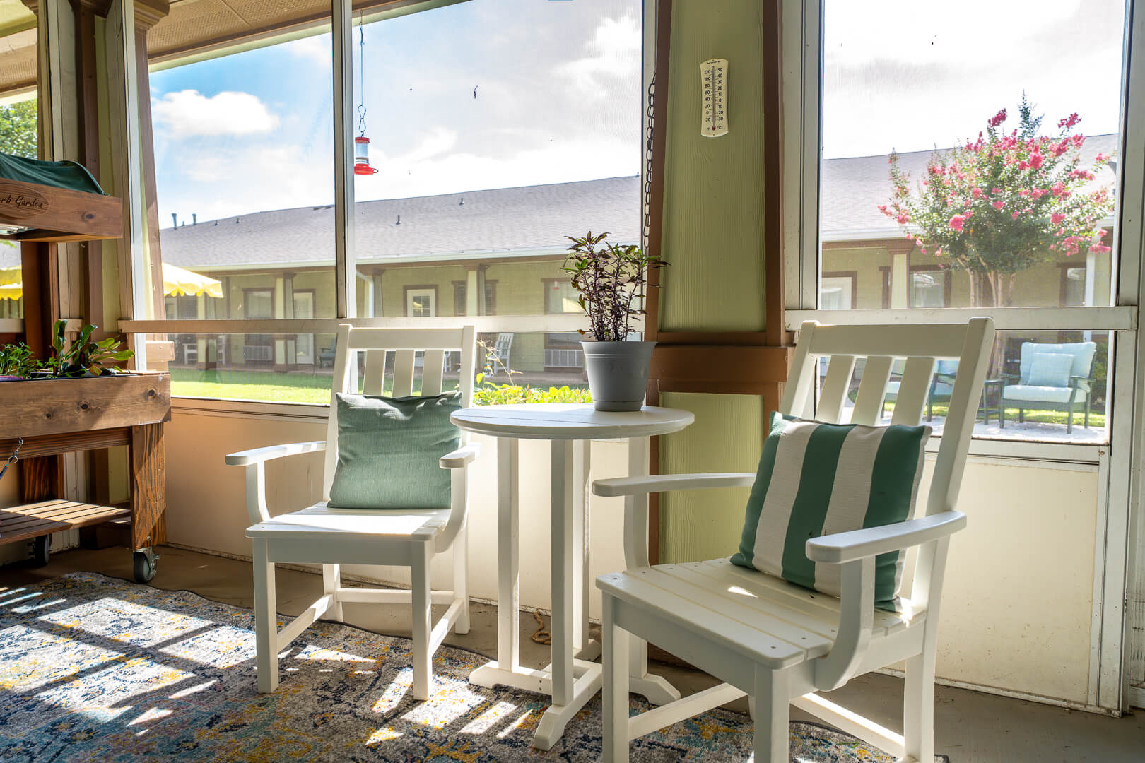 Two Lawn Chairs in inside Patio for Seniors in Memory Care Facility